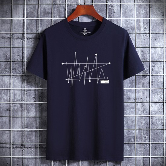 Navy Blue t-shirt with a Navy Blue wave design on a hanger New Korean Style Men's Short-Sleeved Cotton T-Shirt - Navy Blue |image