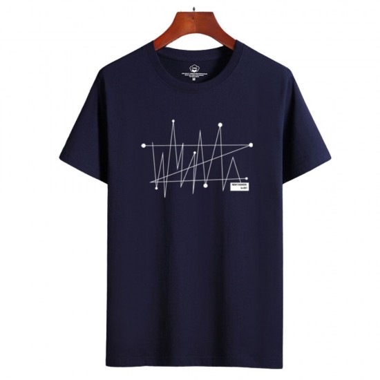 Navy Blue t-shirt with a Navy Blue wave design on a hanger New Korean Style Men's Short-Sleeved Cotton T-Shirt - Navy Blue |image