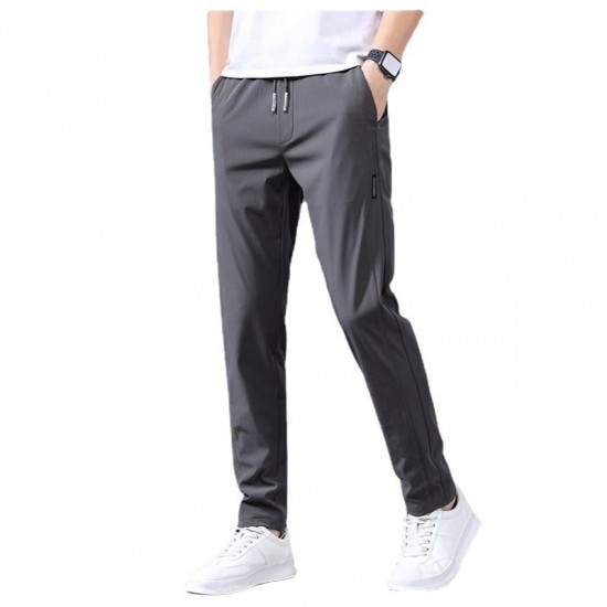 Korean Style Dark Grey Color Elastic Waist Pants For Men Men's Slim Fit Lightweight Work Pants - Dark Grey |image