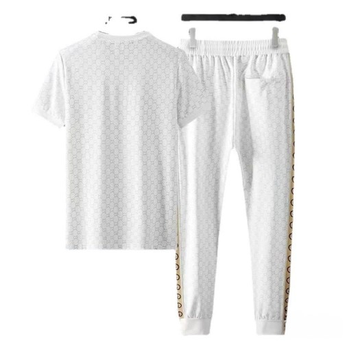 Men's White T-Shirt And Jogger Set With Gold Stripes |image
