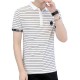 Men's Short-Sleeved T-Shirt Striped Cotton Slim Fit - White |image