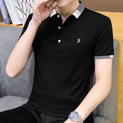 Men's Short Sleeve Polo Shirt Casual Loose Large Solid - Black |image