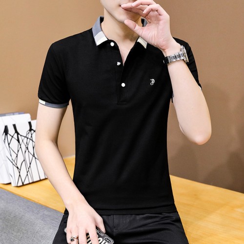 Men's Short Sleeve Polo Shirt Casual Loose Large Solid - Black |image