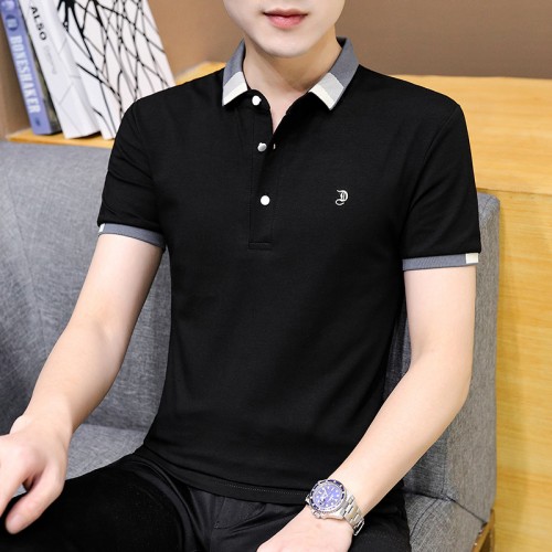 Men's Short Sleeve Polo Shirt Casual Loose Large Solid - Black |image
