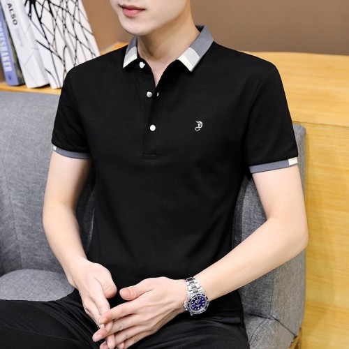 Men's Short Sleeve Polo Shirt Casual Loose Large Solid - Black |image