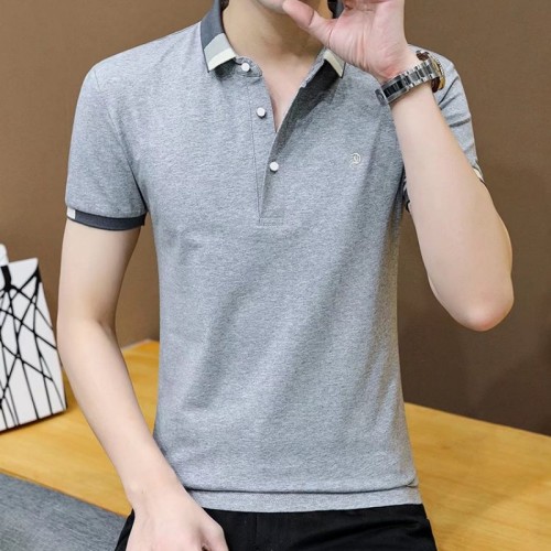 Men's Short Sleeve Polo Shirt Casual Loose Large Solid - Grey |image