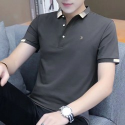 Men's Short Sleeve Polo Shirt Casual Loose Large Solid - Dark Grey