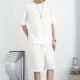 Men's Waffle Knit Tracksuit Set Relaxed Summer Style - White |image