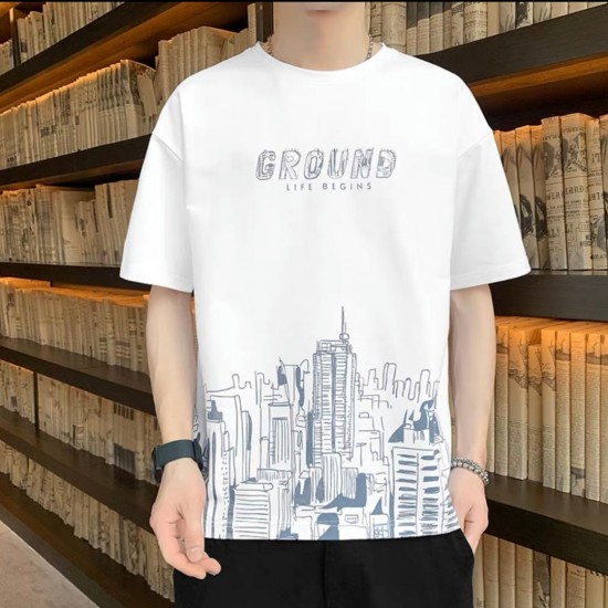Male model wearing a comfortable-looking short-sleeve t-shirt made from 100% cotton. Men's Short Sleeve Pure Cotton Smooth Shirts - White |image