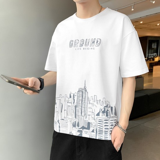 Male model wearing a comfortable-looking short-sleeve t-shirt made from 100% cotton. Men's Short Sleeve Pure Cotton Smooth Shirts - White |image