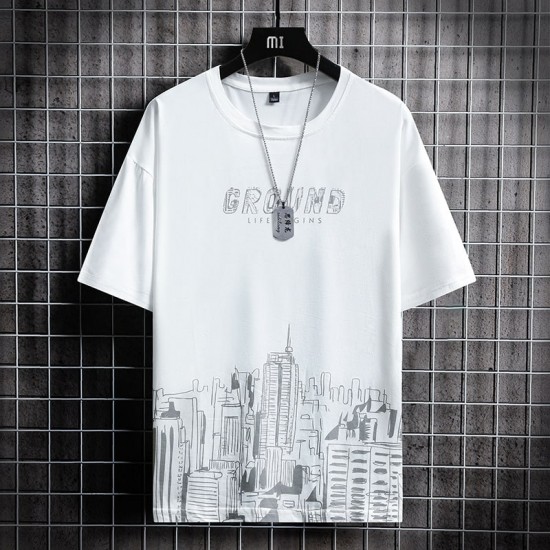 Male model wearing a comfortable-looking short-sleeve t-shirt made from 100% cotton. Men's Short Sleeve Pure Cotton Smooth Shirts - White |image