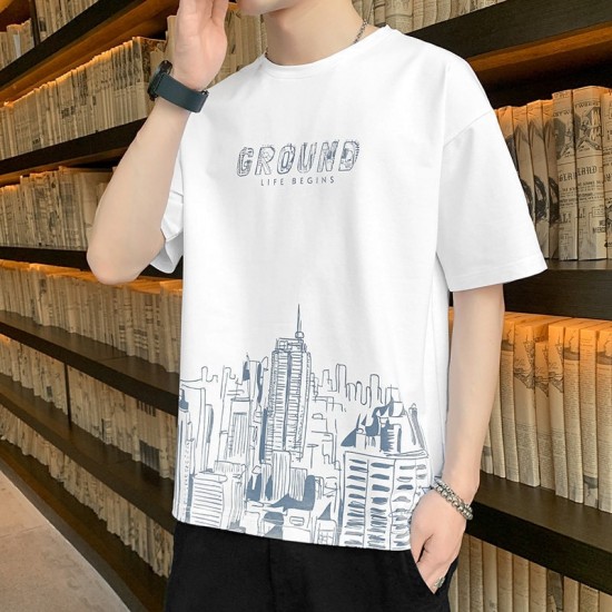 Male model wearing a comfortable-looking short-sleeve t-shirt made from 100% cotton. Men's Short Sleeve Pure Cotton Smooth Shirts - White |image