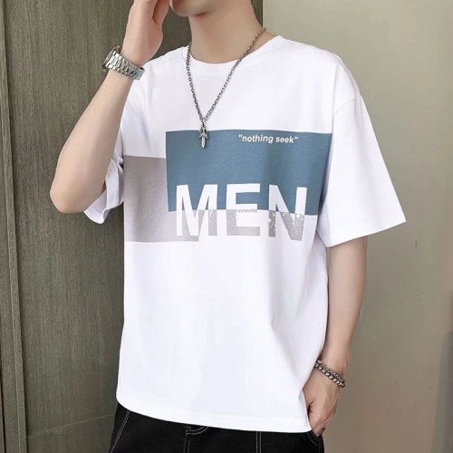 Men Trendy Printing Short Sleeves Shirt Round Neck T-Shirt - White |image