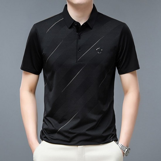 Men's Short Sleeve Striped Polo Shirt - Black |image