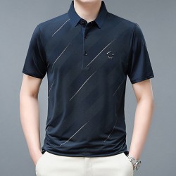 Men's Short Sleeve Striped Polo Shirt - Navy Blue	