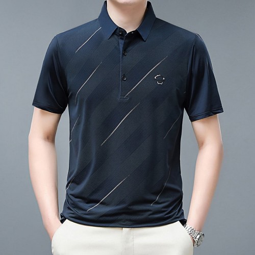 Men's Short Sleeve Striped Polo Shirt - Navy Blue |image