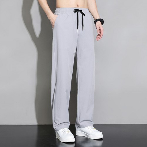 Men's Draped Silk Sports Trousers - Grey |image