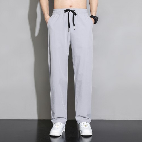 Men's Draped Silk Sports Trousers - Grey |image