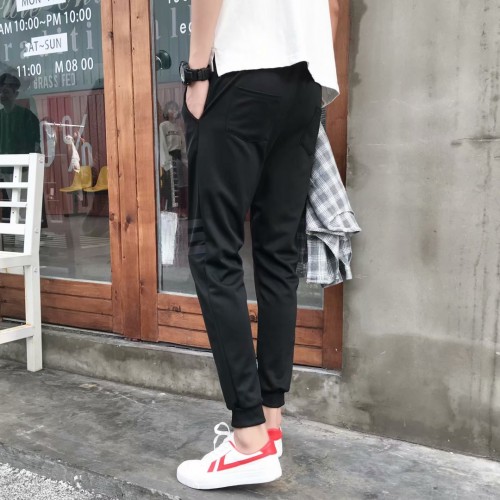 Men's Black Casual Cotton Sweatpants with Elastic Waist |image