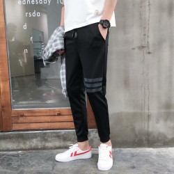 Men's Black Casual Cotton Sweatpants with Elastic Waist