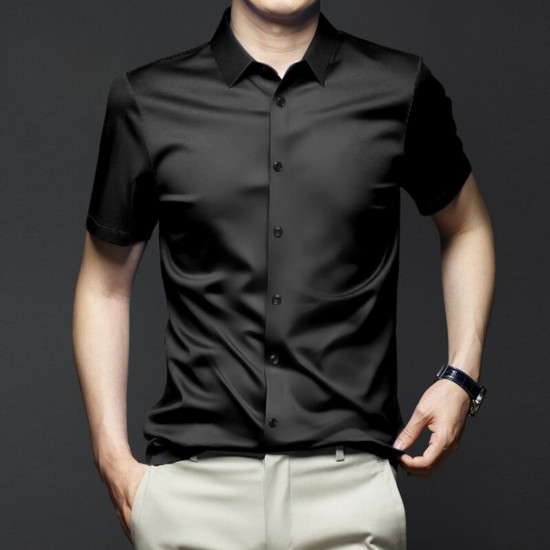  Men's Long Sleeved Business High-End ice silk shirts - Black |image