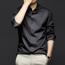  Men's Long Sleeved Business High-End ice silk shirts - Black