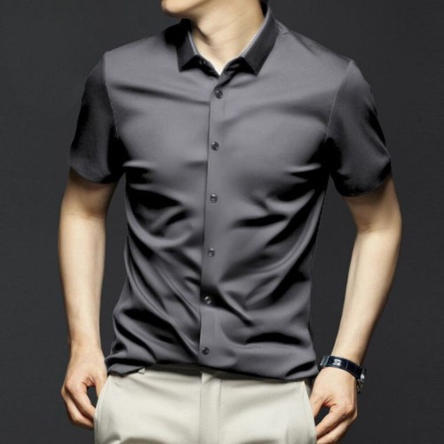 Men's Long Sleeved Business High-End ice silk shirts - Dark Grey |image