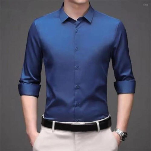 Men's Long Sleeved Business High-End ice silk shirts - Navy Blue |image