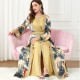 Sweet V-neck Color contrast Printing Buttons Belt Regular sleeve Maxi Dress - Yellow |image