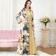 Sweet V-neck Color contrast Printing Buttons Belt Regular sleeve Maxi Dress - Yellow |image