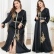 Floral Embroidery Lace Panel Elegant V-neck Long Dresses - Black |image