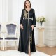 Floral Embroidery Lace Panel Elegant V-neck Long Dresses - Black |image