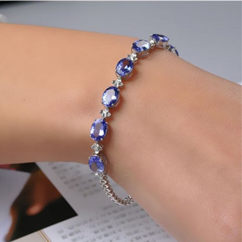 Tanzanite and Diamond Bracelet in Sterling Silver - Blue |image