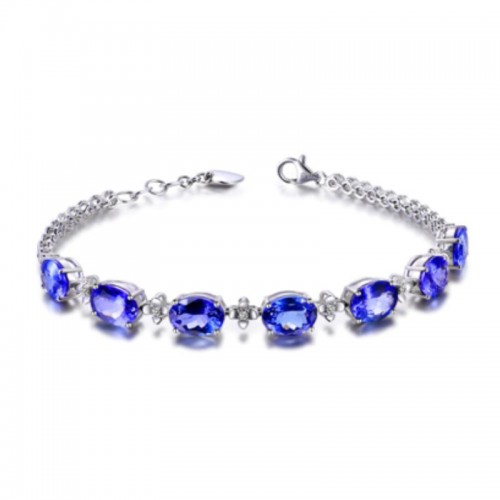 Tanzanite and Diamond Bracelet in Sterling Silver - Blue |image