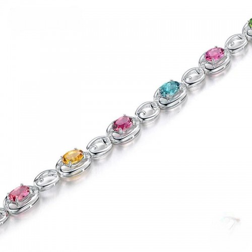 Multicolor Gemstone Bracelet With Sterling Silver And Diamonds - Silver |image