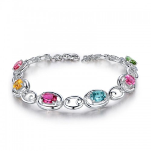 Multicolor Gemstone Bracelet With Sterling Silver And Diamonds - Silver |image