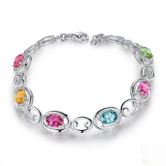 Multicolor Gemstone Bracelet With Sterling Silver And Diamonds - Silver |image