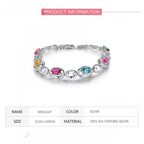 Multicolor Gemstone Bracelet With Sterling Silver And Diamonds - Silver |image