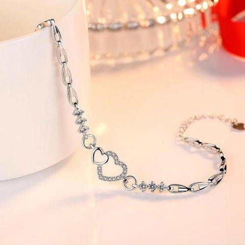 925 Sterling Silver Bracelet With Zircon Heart Charm - Silver |image