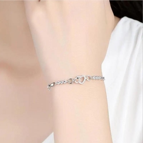 925 Sterling Silver Bracelet With Zircon Heart Charm - Silver |image