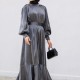 Muslim Women Style Solid Color Long Sleeve Dress - Black |image