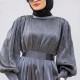 Muslim Women Style Solid Color Long Sleeve Dress - Black |image