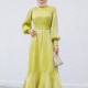 Muslim Women Style Solid Color Long Sleeve Dress - Green |image