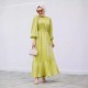 Muslim Women Style Solid Color Long Sleeve Dress - Green |image