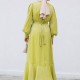 Muslim Women Style Solid Color Long Sleeve Dress - Green |image