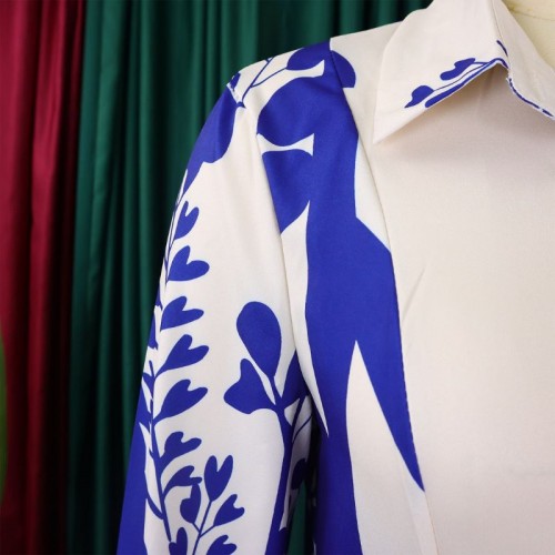 Women Printed Lapel Button Party Evening Maxi Dress - White |image