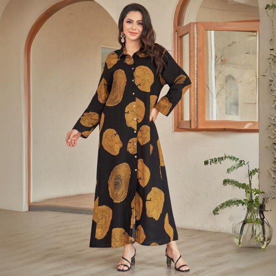 Cream Checkered Maxi Shirt Dress with Contrast Collar and Pockets - Brown |image