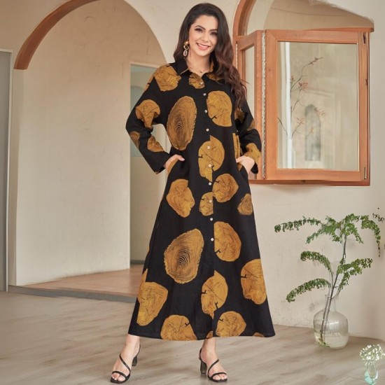 Cream Checkered Maxi Shirt Dress with Contrast Collar and Pockets - Brown |image