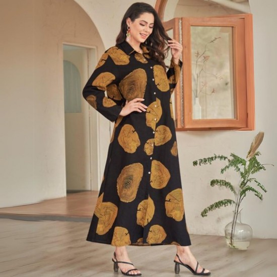 Cream Checkered Maxi Shirt Dress with Contrast Collar and Pockets - Brown |image