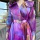 New Foreign Trade Printed Large Swing Mesh Dress - Purple |image